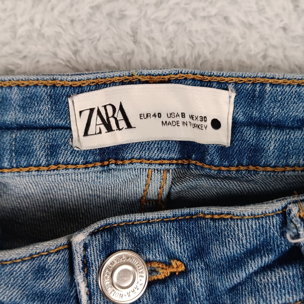 Zara Premium Denim The Skinny Jeans Blue High Rise Frayed Hem Womens Size 8 - Picture 3 of 9